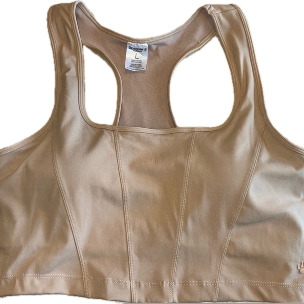 BEAR-PAW Bustier- style nude ribbed corset tank top, racer back, crop. L